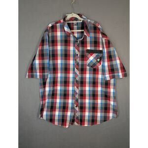 Enyce Mens Shirt 5XL Gray Red Plaid Button Up Plaid Vintage Y2K